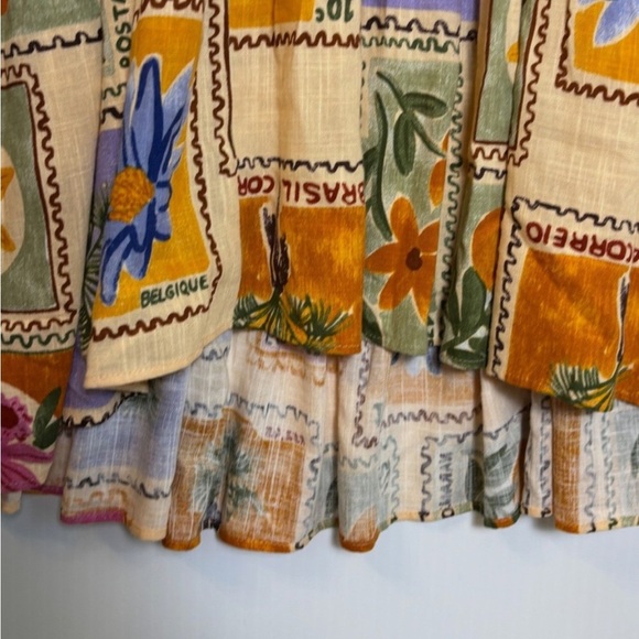 NWT Paper Heart Maxi Dress XS Peach Floral Stamp Linen Blend Garden Plants Boho - Picture 8 of 11